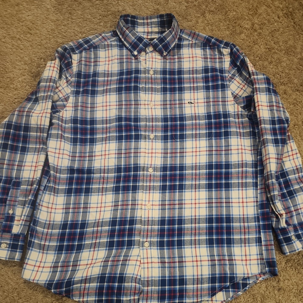 Vineyard Vines Performance Button Down Flannel Classic Fit Blue Tucker Shirt Lg